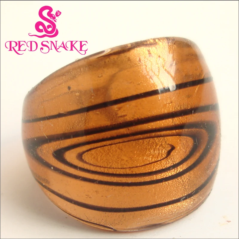 

RED SNAKE Fashion Ring Handmade Champagne-color with Galactic band Murano Glass Rings