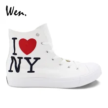 Вэнь, парусиновые окрашенные кроссовки, дизайн I Love, Нью-Йорк, мужская и женская обувь на шнуровке, высокие эспадрильи, плоская подошва, Zapatillas