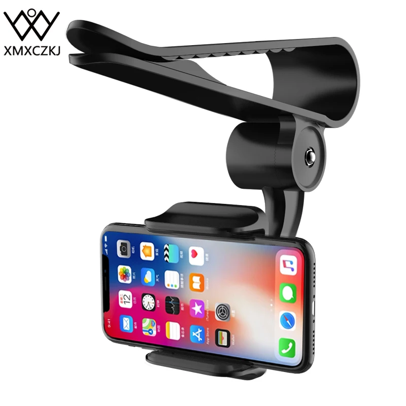 

XMXCZKJ Universal 360 Car Clip Sun Visor Cell Phone Holder Mount Stand Soporte Movil For iphone XR GPS Holder in Car Mobile Clip