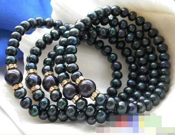 

FREE SHIPPING>>>@@ > 08730 Wholesale Stretch 8 ROUND Black PEARL BRACELET