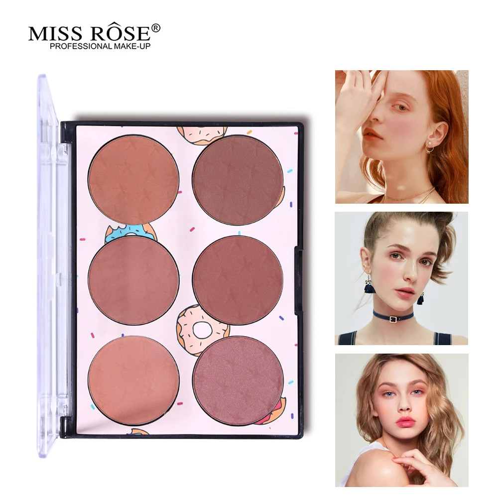 Miss Rose, 6 цветов, минеральная палитра румян для щек, водостойкая шелковистая пудра, румяна для лица, макияж, бронзант, контур, натуральный, стойкий