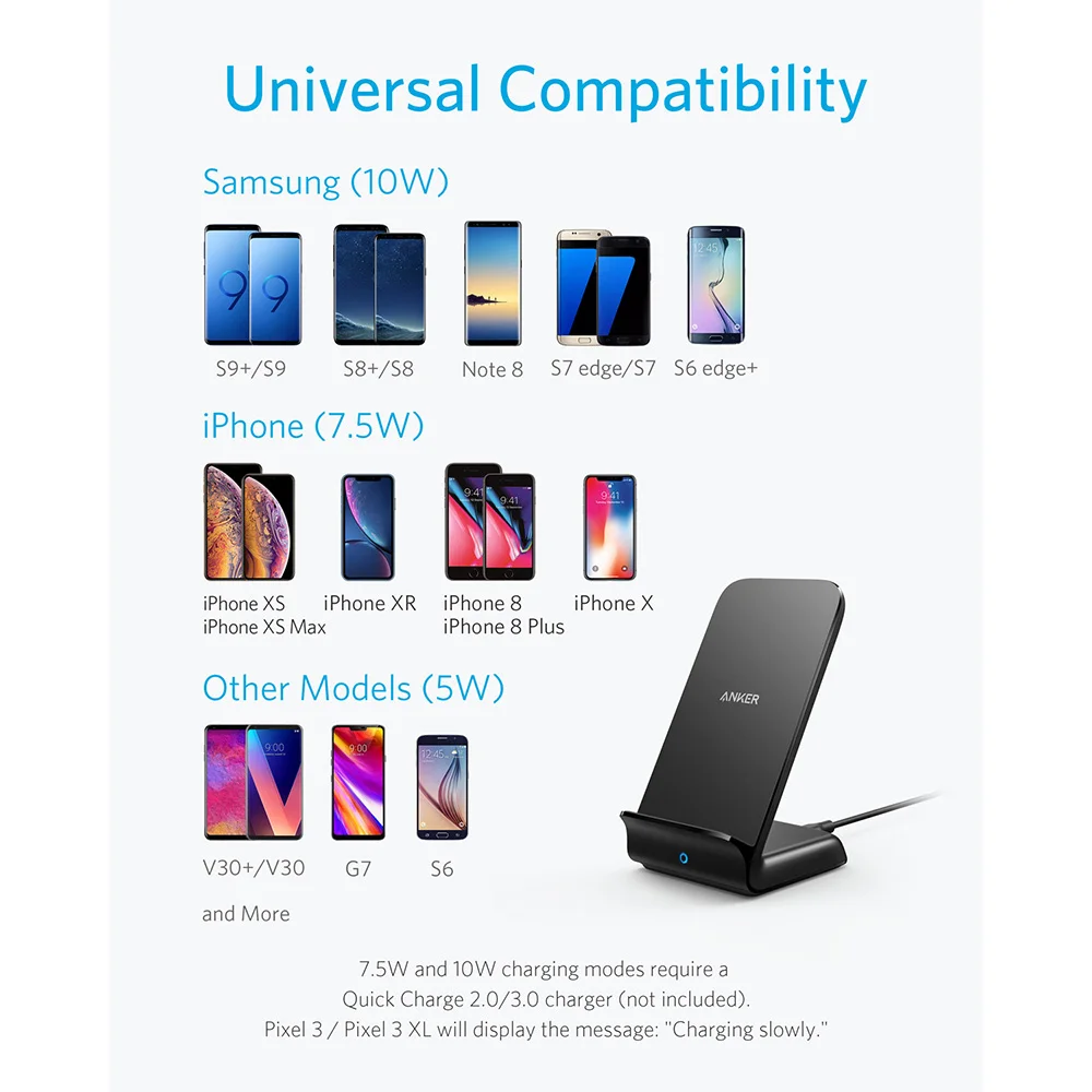 Anker PowerWave подставка для быстрой беспроводной зарядки Qi сертификат 7 5 Вт iPhone 11/11 Pro/11