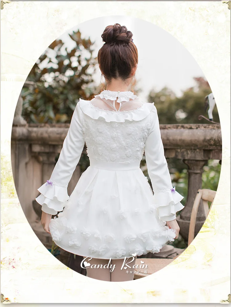 Милое платье принцессы в стиле Лолиты осенне-зимнее кружевное платье ярких цветов для дождливой погоды платье в японском стиле с длинными рукавами «Принцесса» для девочек C22CD7243