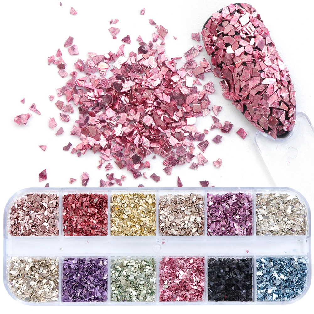 

1 Case Nail Art Glitter Holo Irregular Flakes Sequins Glass Shape Powder Spangles Slices Multi Color Manicure Decoration JILY