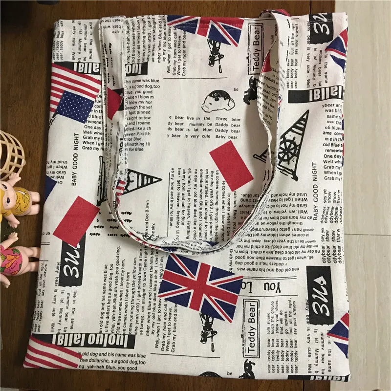 

YILE Cotton Linen ECO Shopping Tote Shoulder Bag Newspaper Union Jack 170119-2