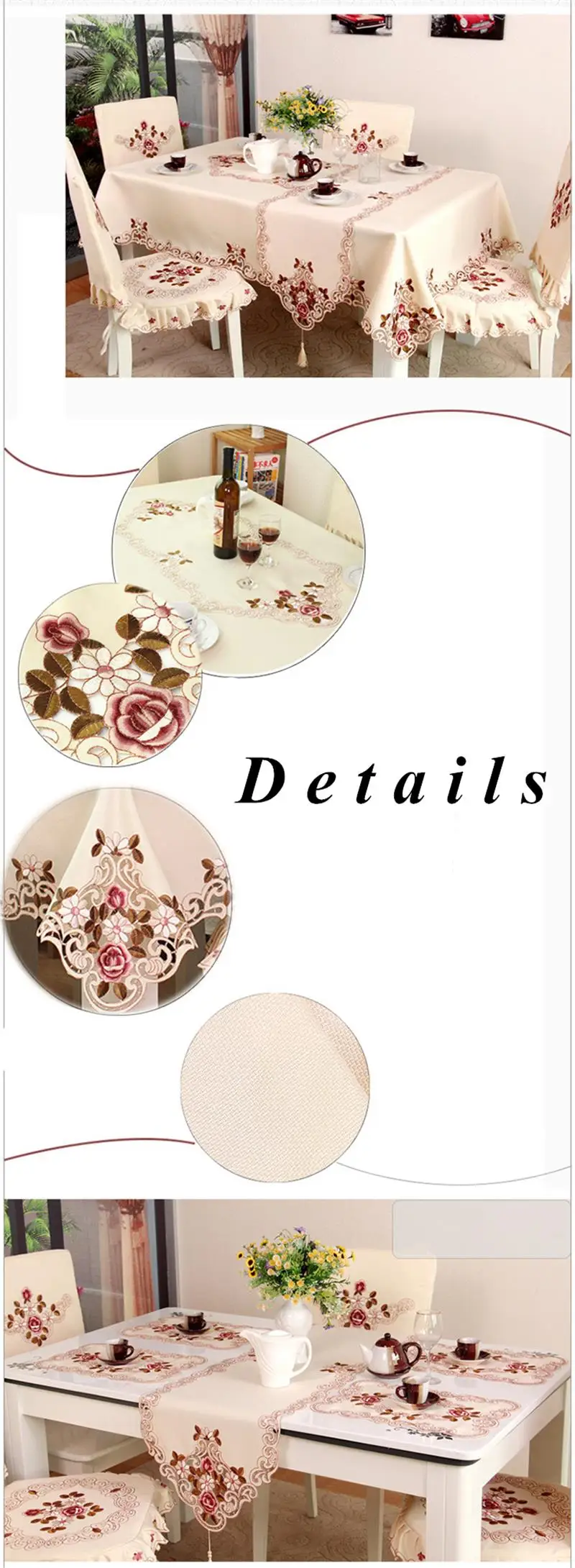  Europe Style Wedding Tablecloth Embroidered Floral Fabric Tableclothes For Rectangular Tables Tea Table Cloth For Table Cover