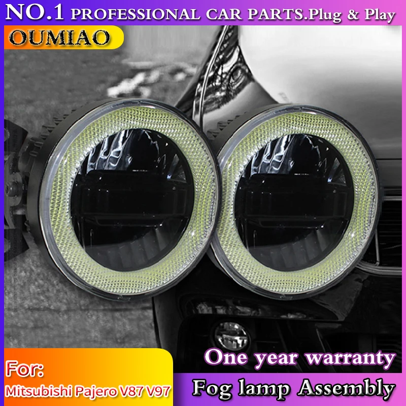 

OUMIAO Car-styling LED Daytime Running Light Fog Light For Mitsubishi Pajero V87 V97 LED Angel Eyes DRL Fog Lamp 3-IN-1 Function