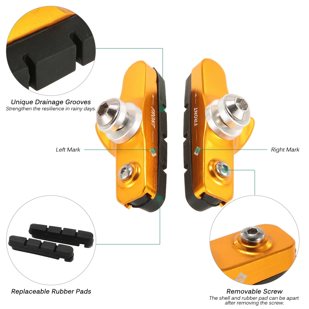 Lixada 55 мм дорожный велосипед велосипедный тормоз держатель обуви резиновые колодки Блоки Передняя колодка задняя колодка резина+ алюминиевый сплав