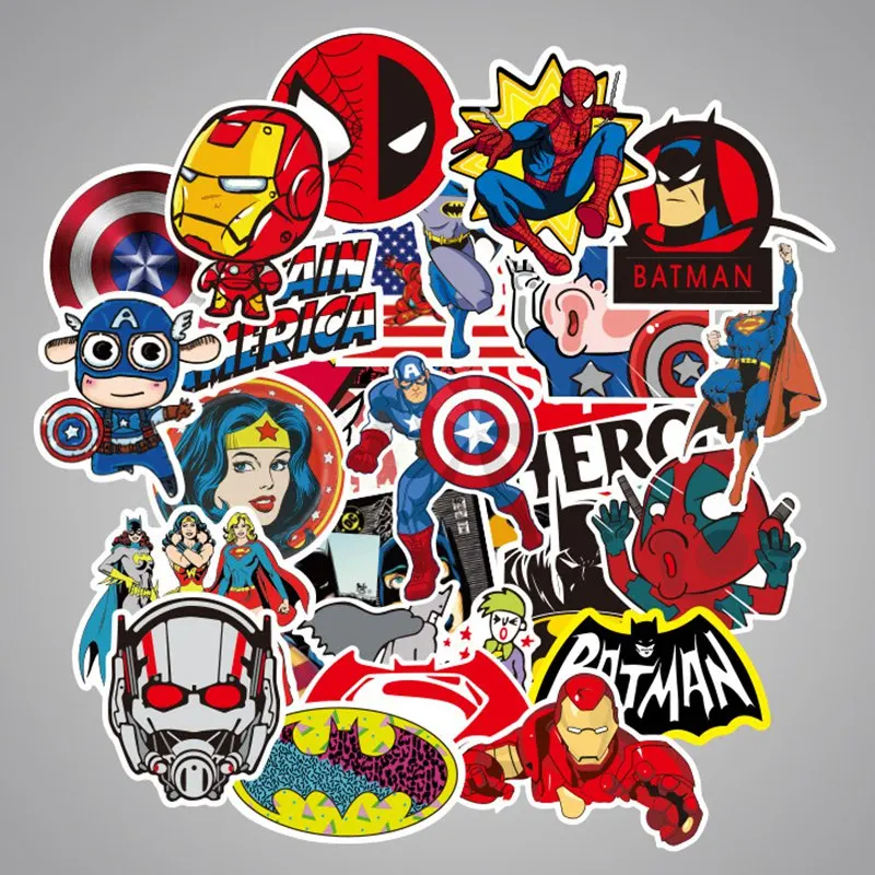 

Laptop Marvel Stickers Scrapbooking Kids Toys for Children Sticker Skateboard 50Pcs/Pack Spiderman Anime sticker on the Phone