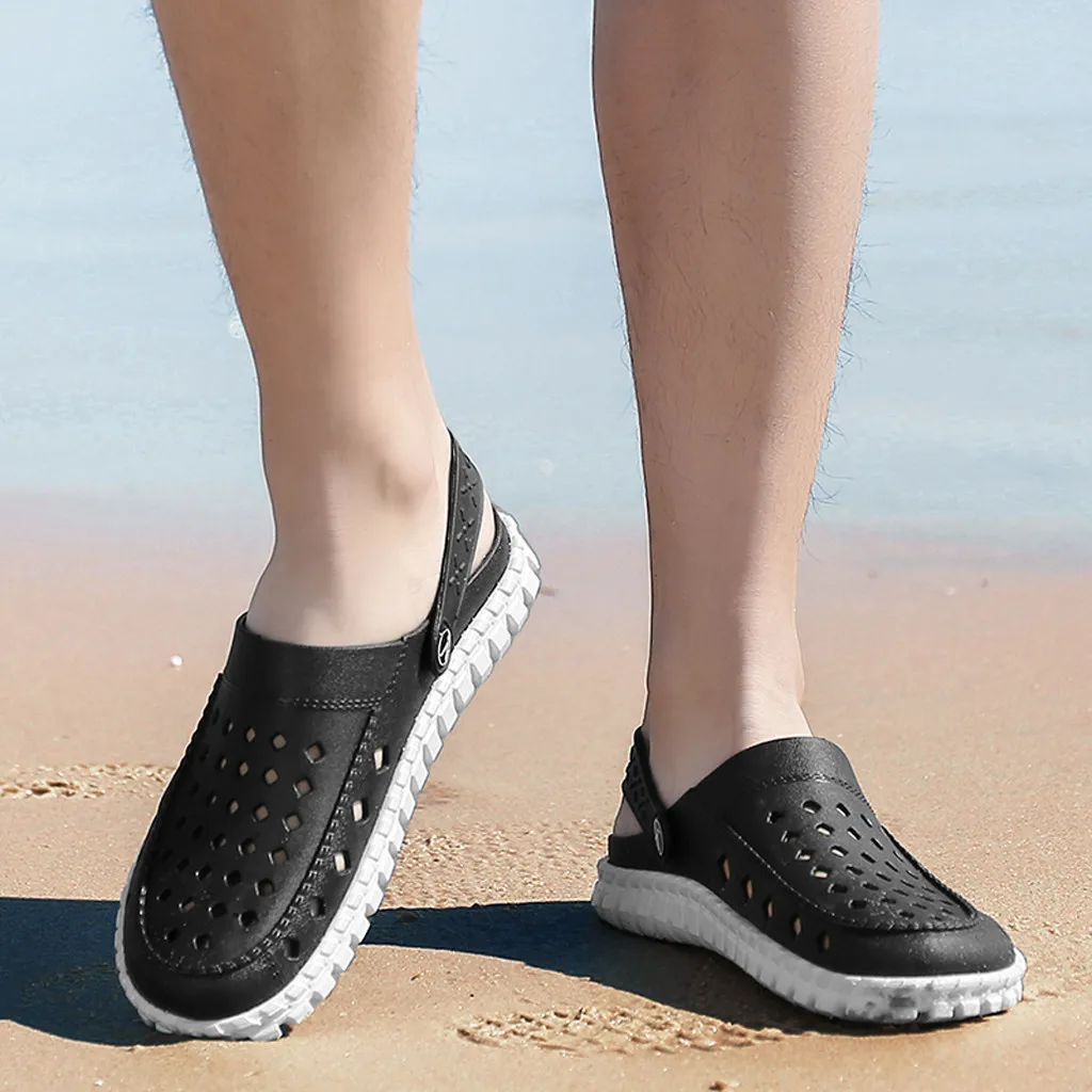 

YOUYEDIAN 2019 Men Slippers Beach Shoes Hollow Summer Slippers Men Breathable Shoes Casual Flip Flops Men Sandals Black