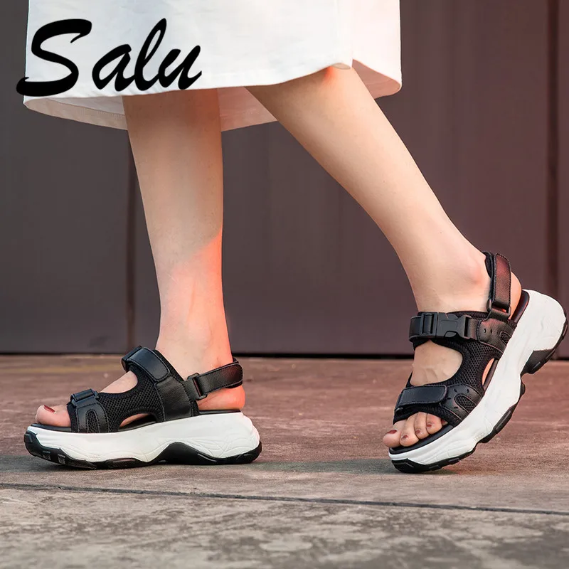 

Salu Platform Sandals Female Wedge High Heels Shoes Women Buckle Genuine Leather Summer Zapatos Women Sandals 2019