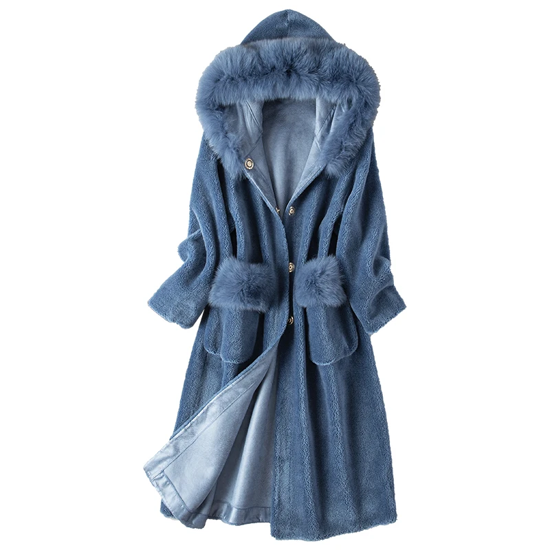 Real Fur Coat Autumn Winter Jacket Women Clothes 2018 Korean 100% Wool Coat Fox Fur Hooded Vintage Sheep Shearling Fur ZT1265