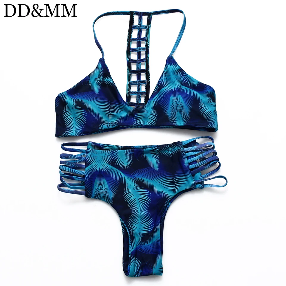 Ddandmm Reversible Print Bikini Set Women Swimwear 2018 Strappy Swimsuit Thong Bottom Brazilian