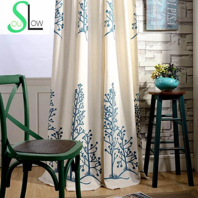 Blu di Cotone doppia Tenda Ricamata Studio Elegante Floreale Francese  Finestra Tende Soggiorno Camera Da Letto di Qualità Della Cucina 3d Rideaux  - AliExpress