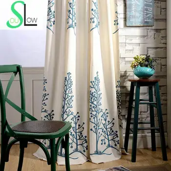 

Blue twin Cotton Embroidered Curtain Elegant Study Floral French Window Curtains Living Room Quality Bedroom Kitchen 3d Rideaux