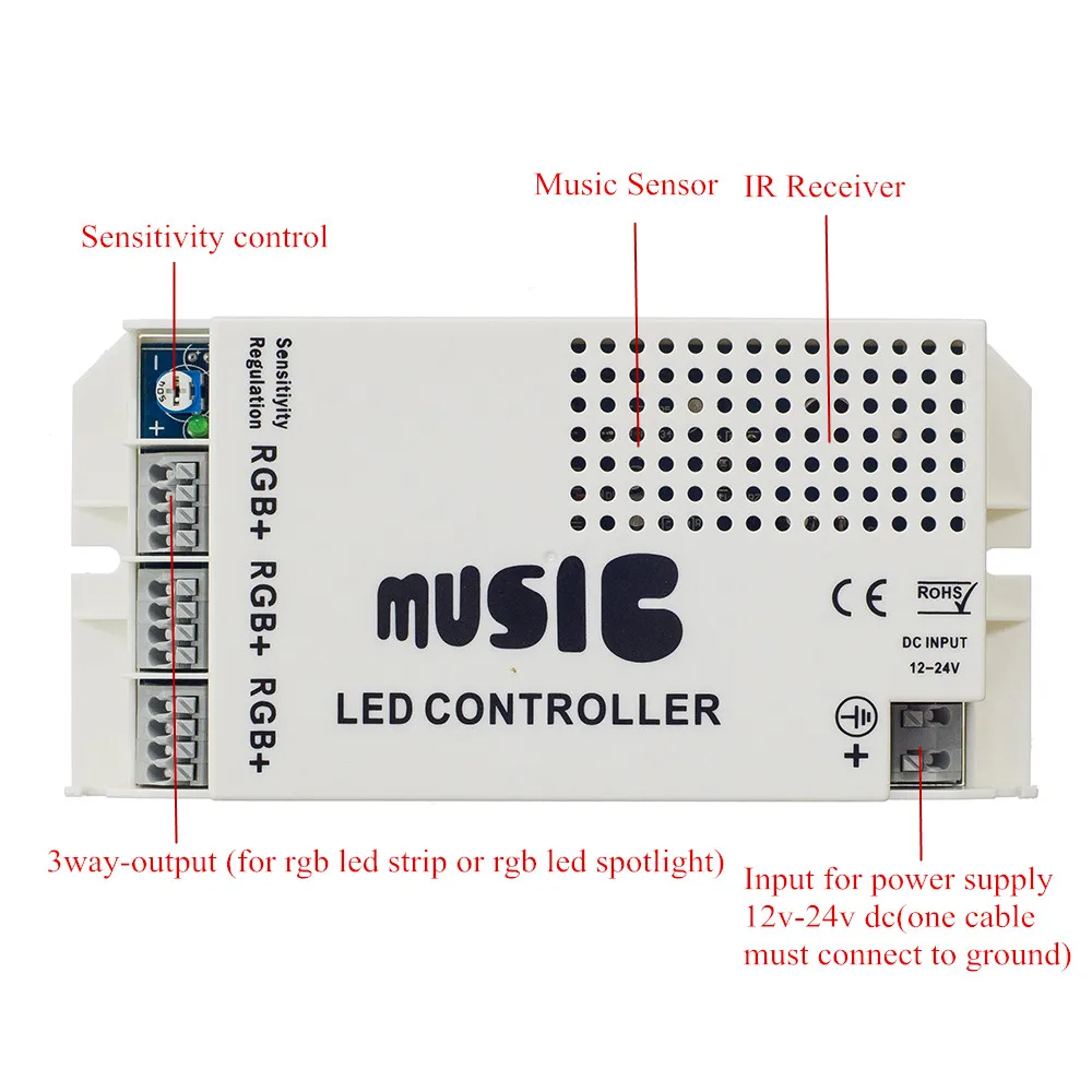 OSIDEN Music Led Controller DC12-24V 24key IR Remote Controller Wireless LED Music Sound Control for RGB LED Strips images - 6