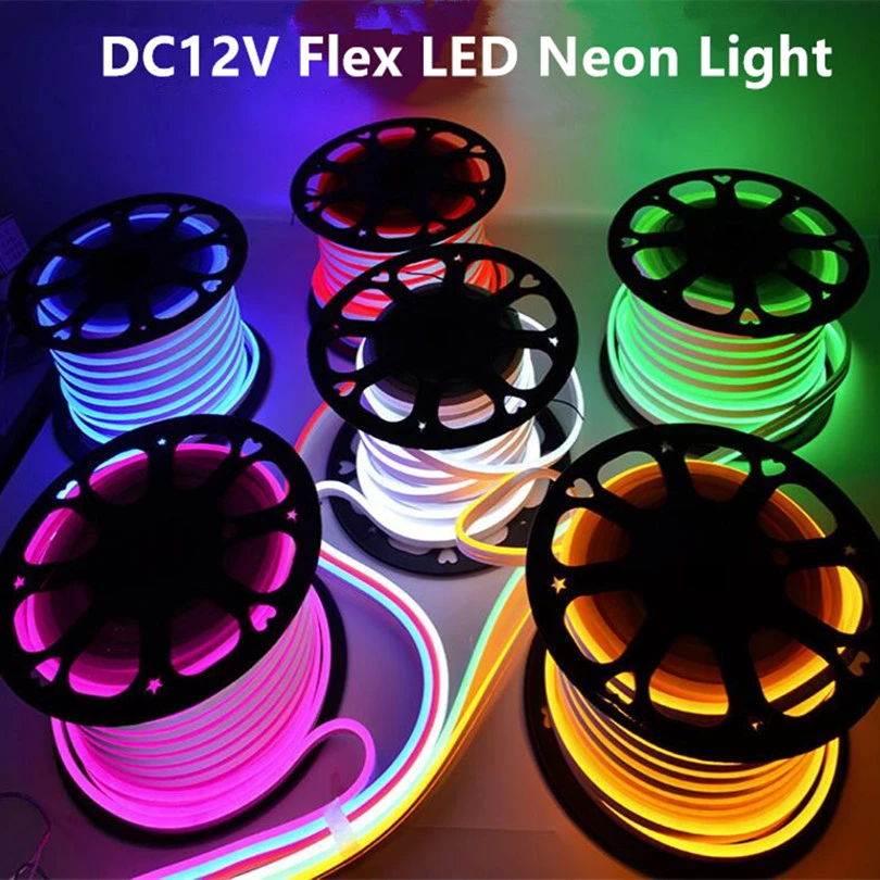 5cm-20M DC12V 7x12mm Flat Flex Round LED Neon Rope Signs Lights Strip Waterproof