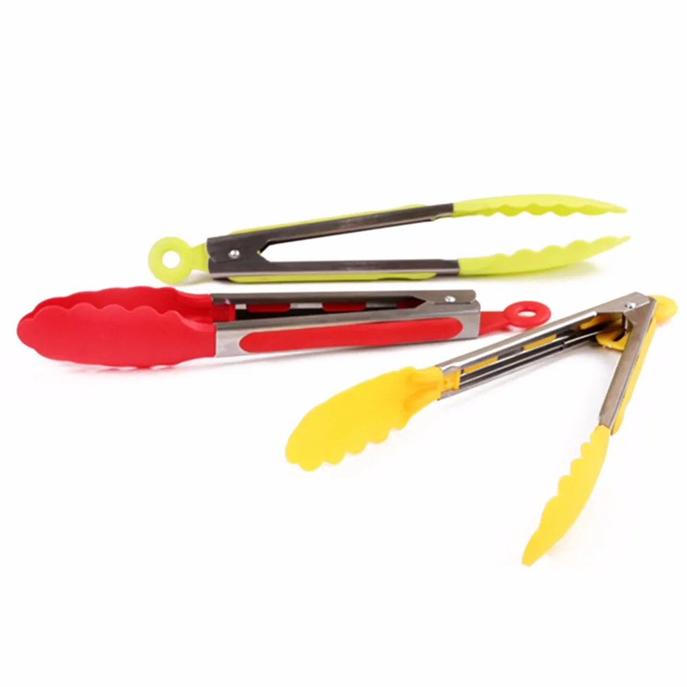 10"inch Stainless steel Plastic Kitchen Tongs BBQ Clip Salad Bread
