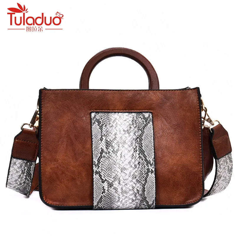 

2018 Vintage PU Leather Women Bag Patchwork Tote Bags Handbags Women Shoulder Bag Female Serpentine Handbag Luxury Brand Sac
