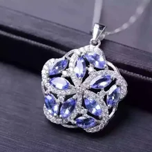 Натуральный голубой танзанит кулон S925 Серебряный натуральный драгоценный камень кулон Цепочки и ожерелья модный роскошный круглый огонь колесо для женщин, подарок, ювелирное изделие
