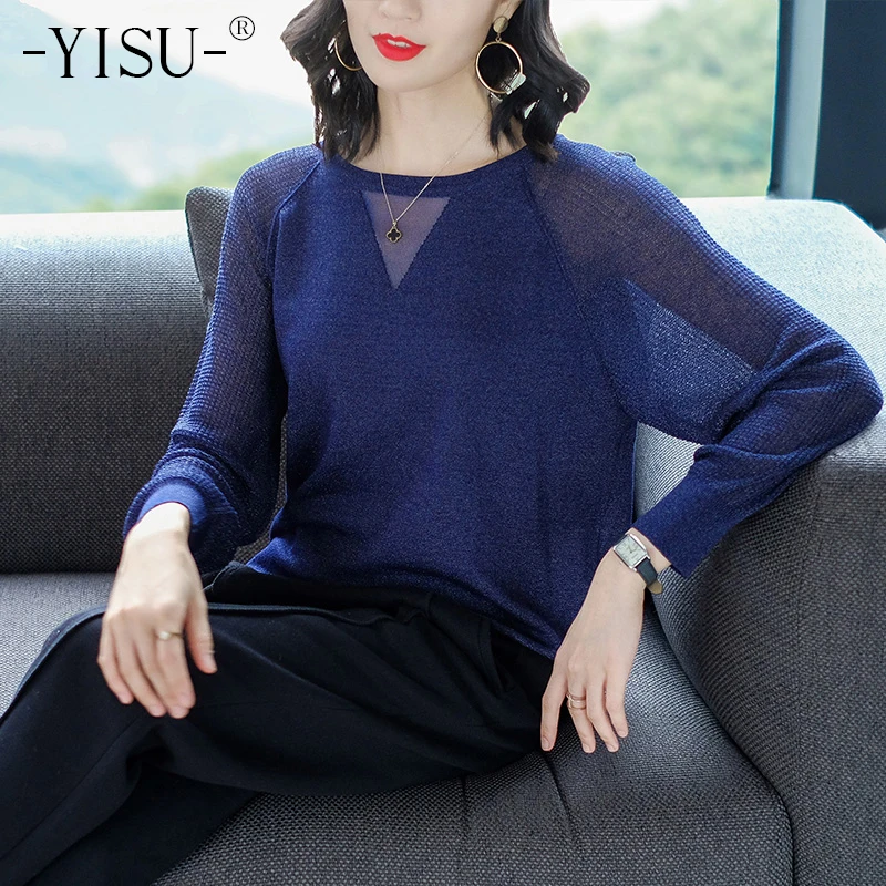 

YISU 2019 Spring Knitted sweaters O neck Long Sleeve Solid Colors Casual pullover Loose Female Sweaters Fashion Women Sweater