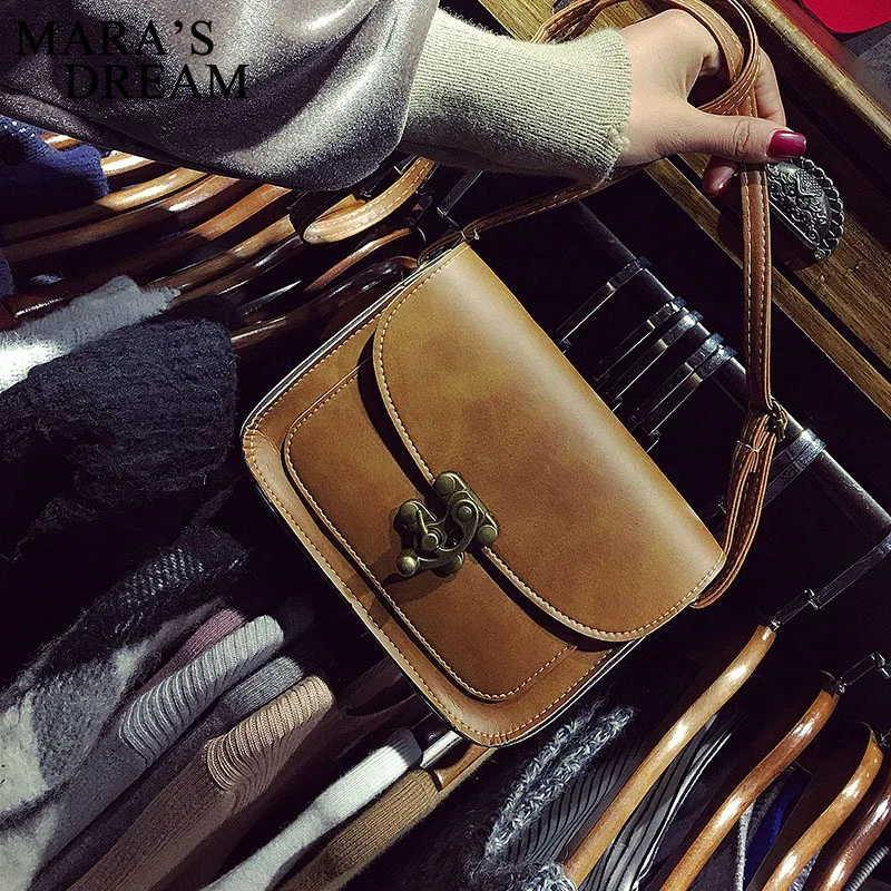 Mara's Dream 2019 Vintage PU Leather Women Bag Fashion Lock Small Women Messenger Bag Single Strap Shoulder Bag Crossbody Bags