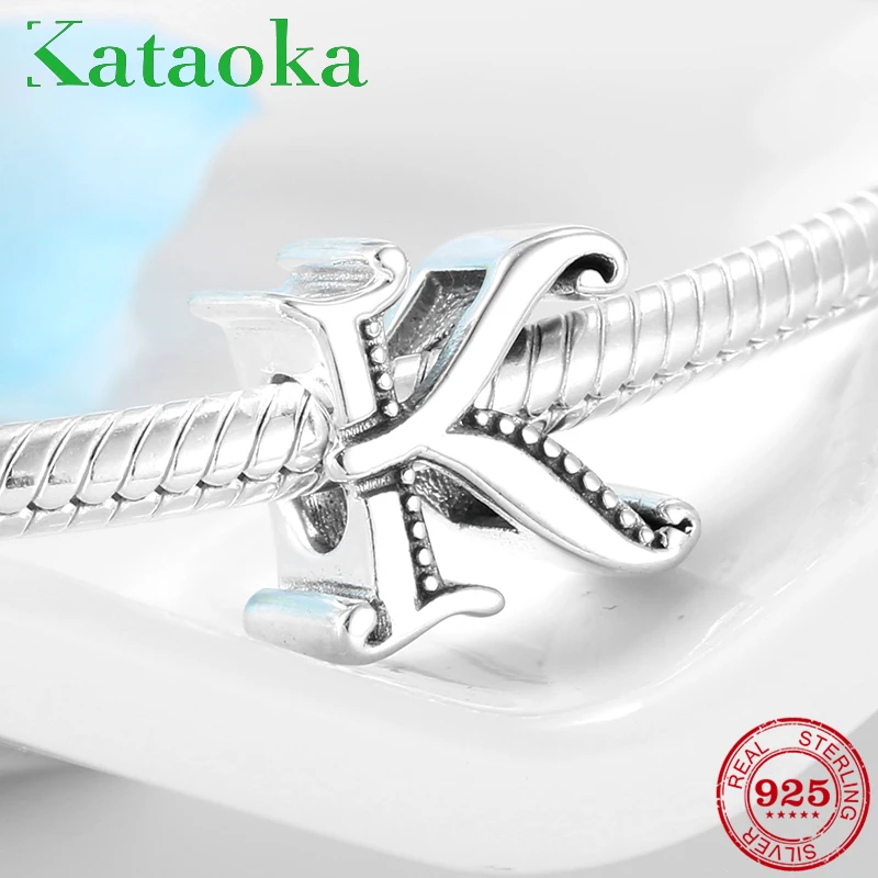 

High quality 925 Sterling Silver Letter K Beads Alphabet charm fit Pandora charms original Bracelet Bangle Jewelry Making