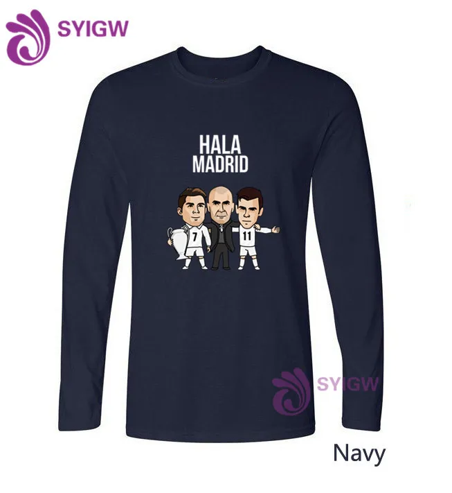 

2018 Men long sleeve T Shirts hala madrid ronaldo bale zidane cartoon 100% cotton T-Shirt o neck Tee 0122-15