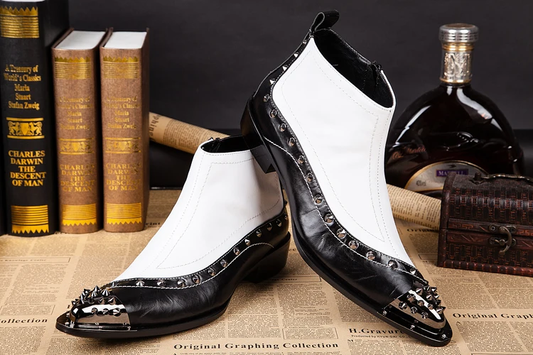 Coréen Rivets D'hiver Picture Hiver Hommes Avec Fourrure as Picture Appartements Cloutés Chaussures Travail Militaire Bout Bottes Pointu Top As Haute Style Cowboy zMVqUSGp