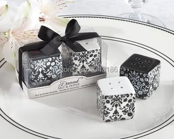 

Wedding favor gift and giveaways for guest --Damask Ceramic Salt and Pepper Shakers bridal shower party souvenir 200pcs/lot