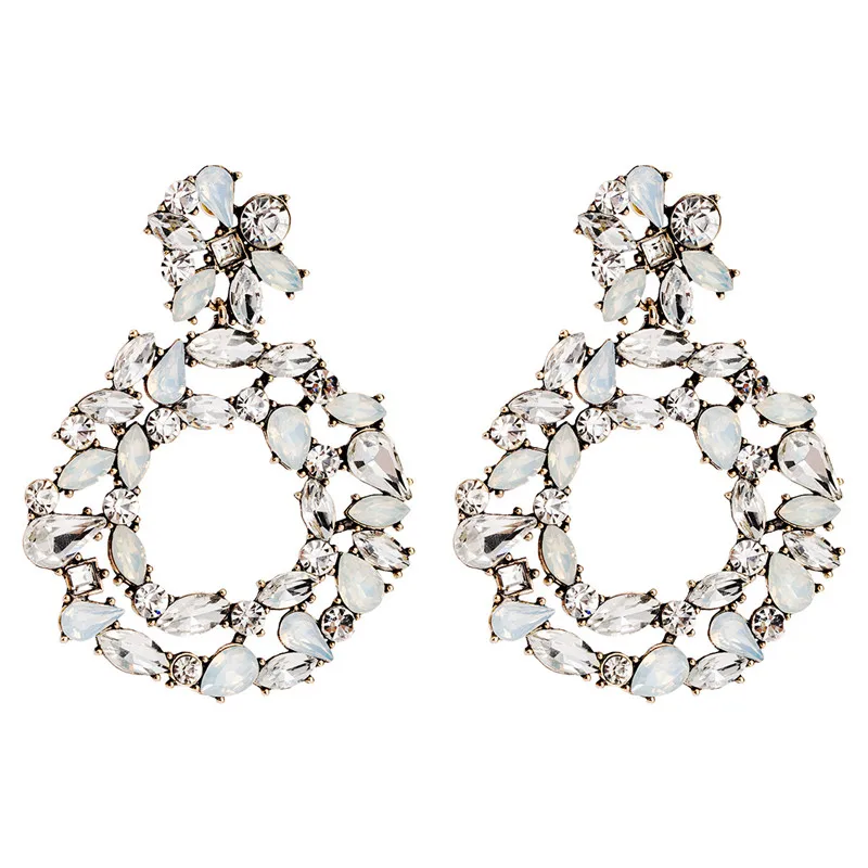 

Shining Crystal Acrylic Round Circle Earrings For Women White Black Pink Color Drop Statement Earrings Party Wedding Jewelry