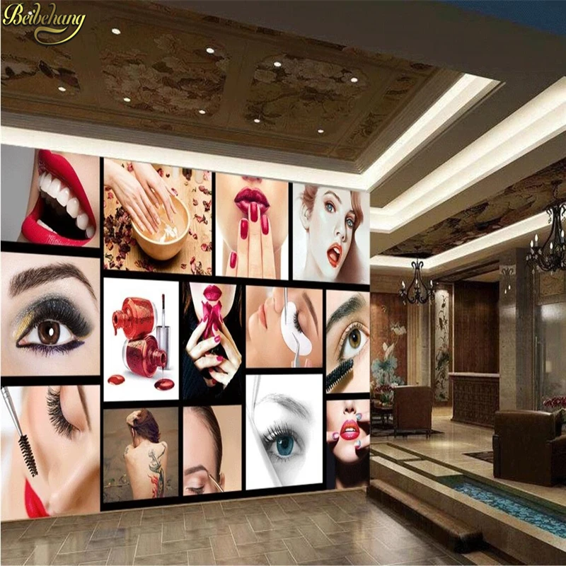 beibehang Custom photo wallpaper European and American fashion beauty salon semi - permanent eyebrows lip nail background murals
