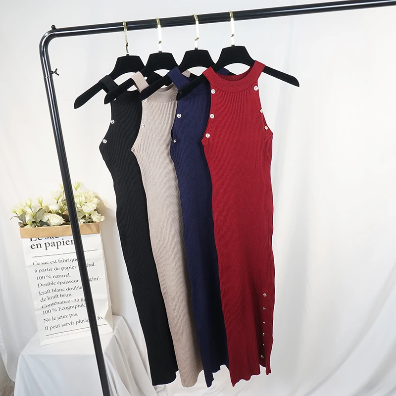 Платье женское трикотажное на пуговицах без рукавов|Платья| |