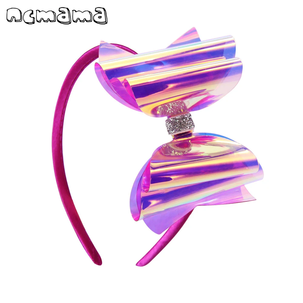 

ncmama 5'' Jelly Bows for Girls Hairband Summer Swim/Pool Bows Fashion Colorful PVC Bows with Satin Headband Party Kids Headwear