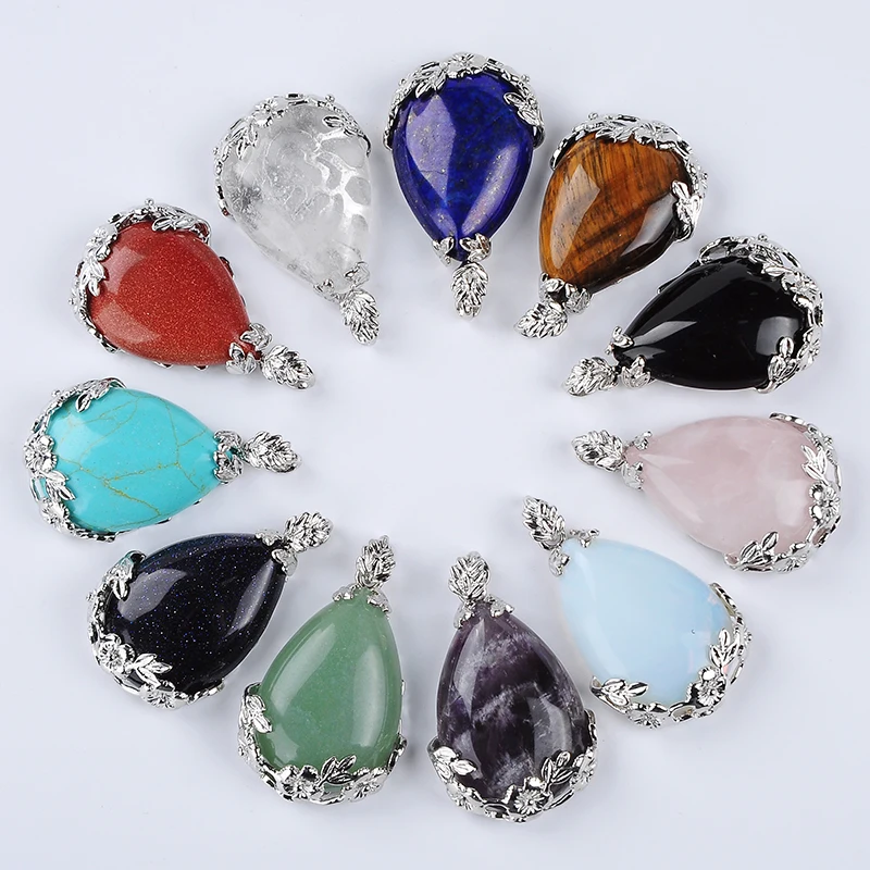Us 171 40 Offbaru Wanita Batu Alam Tetesan Air Liontin Untuk Kalung Fashion Air Mata Bentuk Hitam Putih Ungu Kristal Opal Pesona Wanita