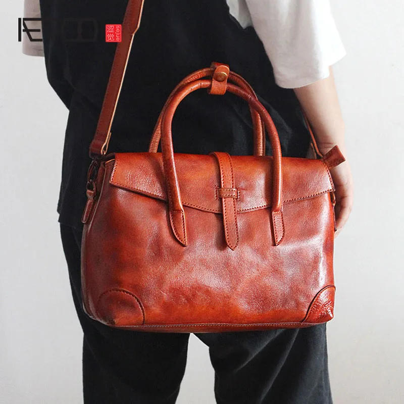 AETOO The new retro fashion female bag head cowhide shoulder handbag female original hand rub color leather bag