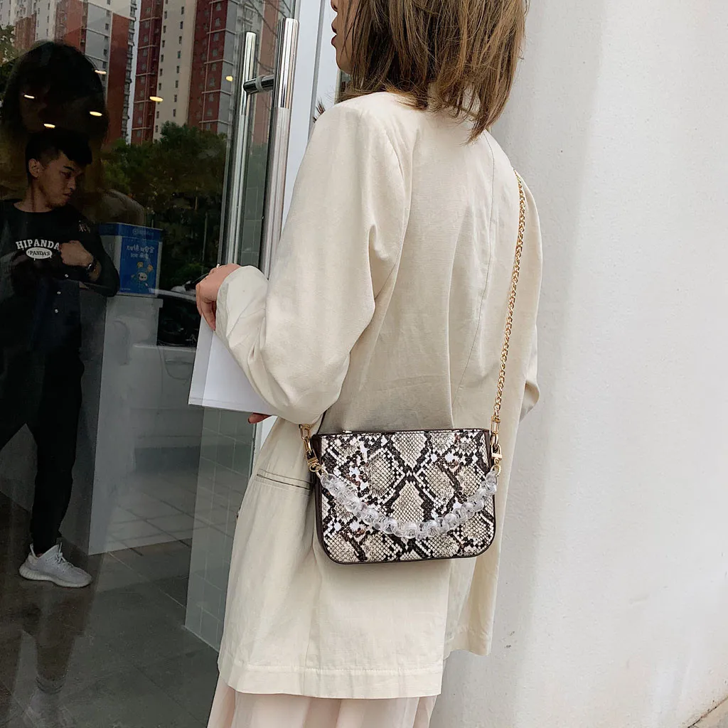 Модная повседневная женская модная сумка на плечо с застежкой, жемчугом и серпантином, на цепочке, Повседневная сумочка, сумка-мессенджер для