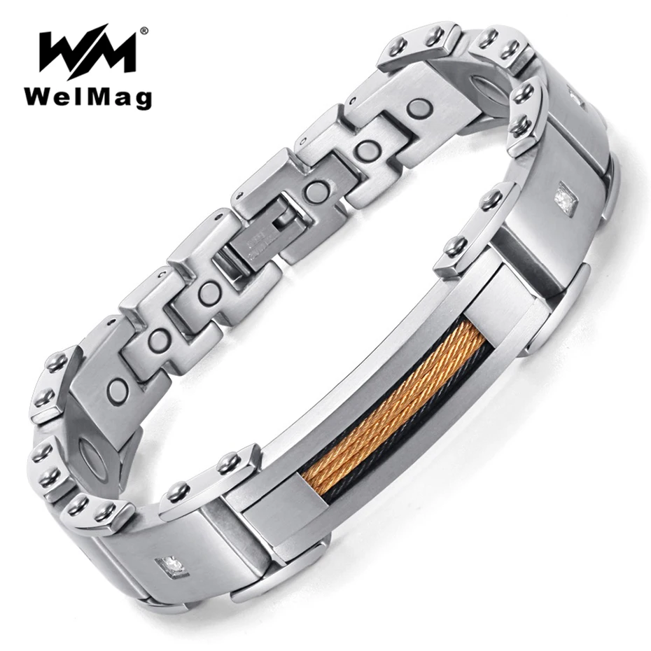 WelMag Fashion Men's Bracelet Stainless Steel Hologram Charm