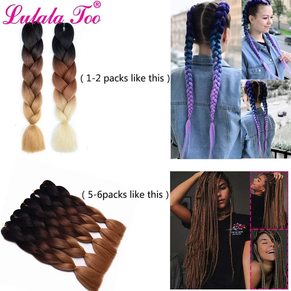 24inch Long Synthetic Jumbo Braids Ombre Braiding Hair Crochet Braid 100g/Pack Black Pink Blue Grey Hair Extensions