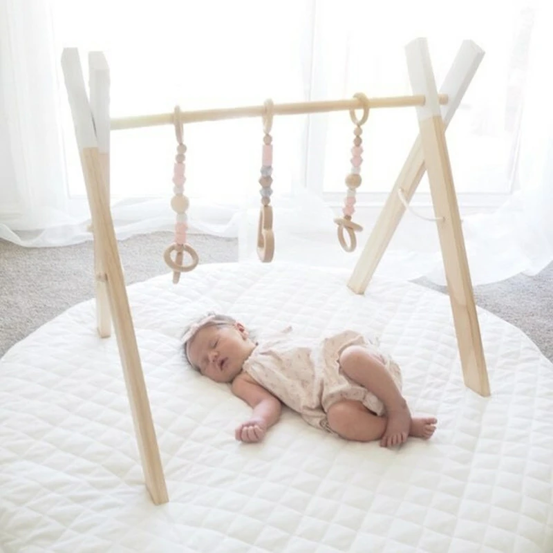  Wooden Baby Activity Gym Frame With Mobiles Nordic Newborns Baby Kids Room Decor Early Education To