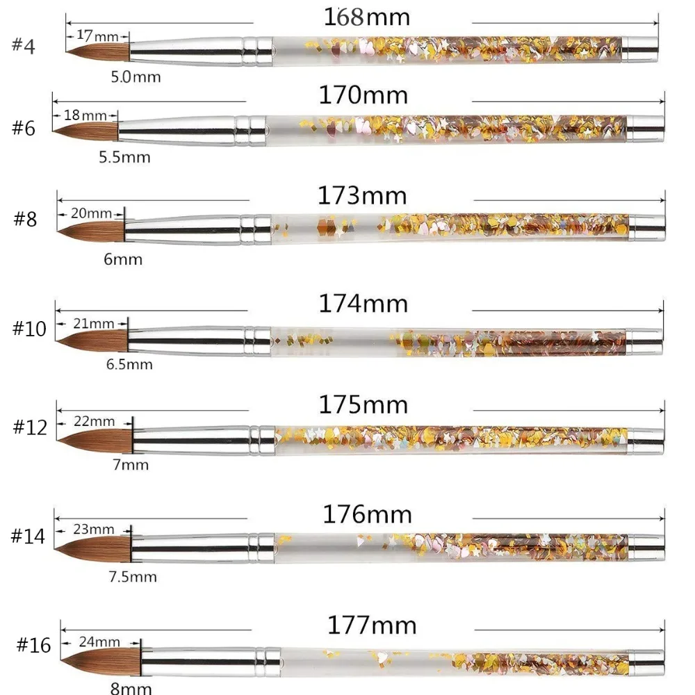 Skup Najnowszy 1pc Kolinsky Sable paznokci akrylowych pędzelek z płynnym przepływem brokat pędzel do zdobienia paznokci na narzędzia do paznokci 8 #10 #12 #14 #16 #