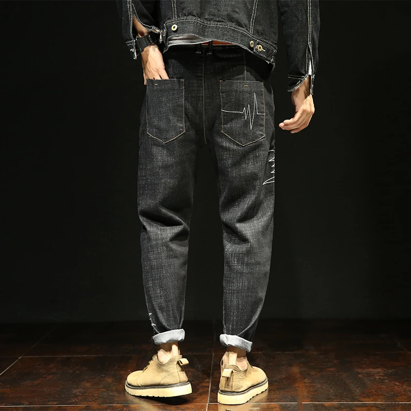 2018 New Casual Jeans Stretch Straight Pants Hemming Ankle Trousers High Quality Male Full Length