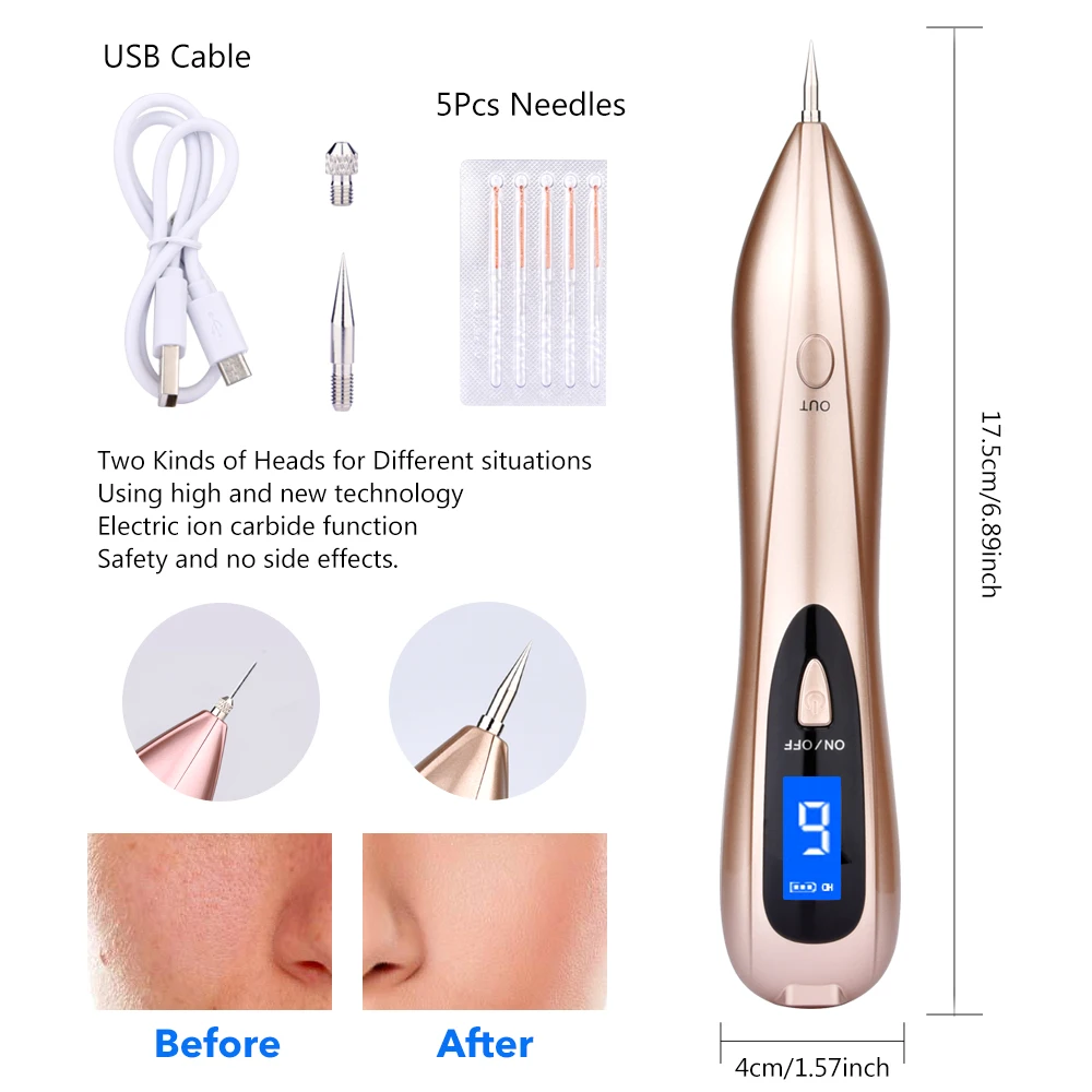 

Newest Professional Freckle Mole Removal Pen LCD Display Laser Sweep Dot Warts Tattoo Removal 6 Levels USB Rechargeable