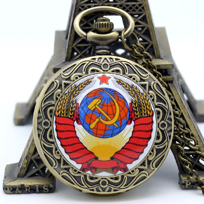 Retro Russia Soviet Union Russian Flag Hammer & Sickle Pocket Watch Hook Design Fashion Casual Necklace Chain Gift for Men Women 2017 Gifts (71)