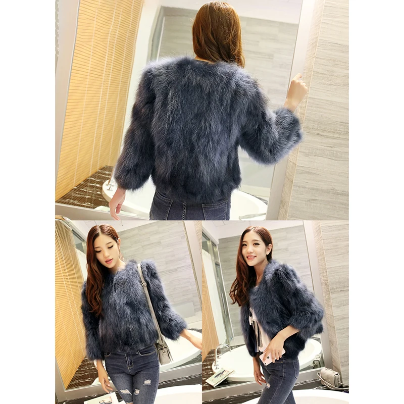 Women coat Real Knitted Raccoon Fur Women's Coat Short Paragraph Slim Natural Fur Jacket Casual style