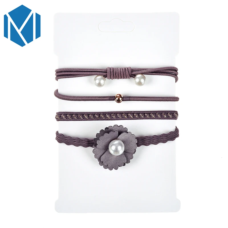 

M MISM 4 Pcs/Lot Fashion Solid Pearl Flower Rubber Band Girl Exquisite Chic Floral Elastic Hair Bands Hair Accessories For Women