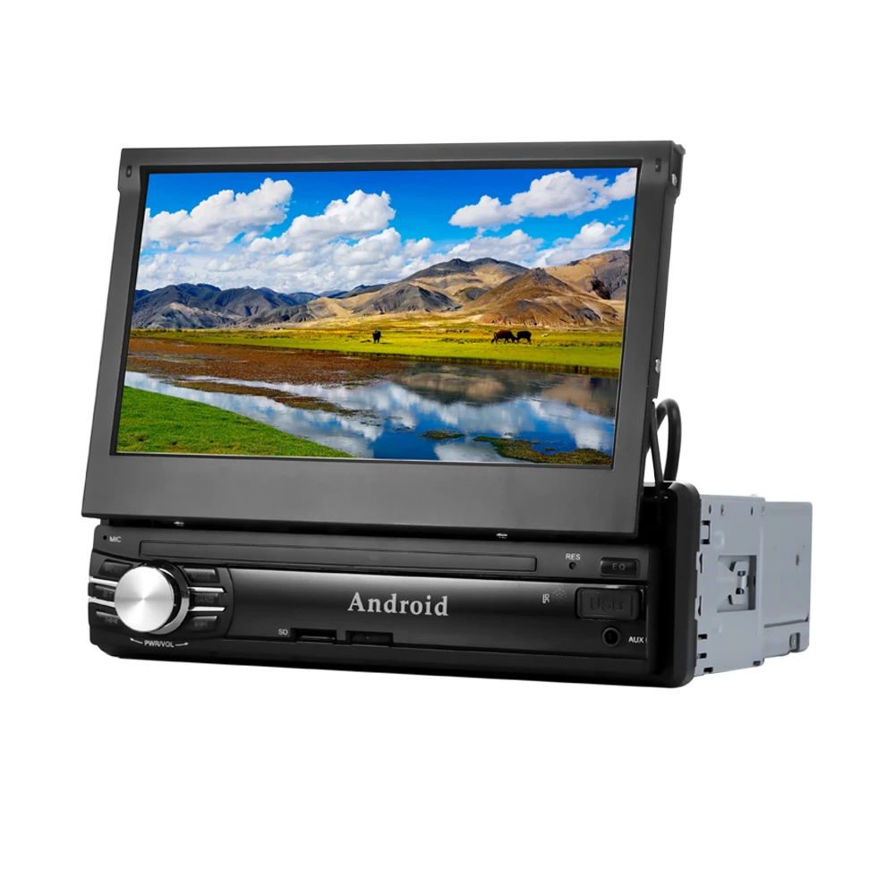 Best Retractable 7" 1 DIN Android 6.0 1080P Autoradio GPS Bluetooth Navigation Car Stereo Player Fully Capacitive Touch Screen 1G/16G 7