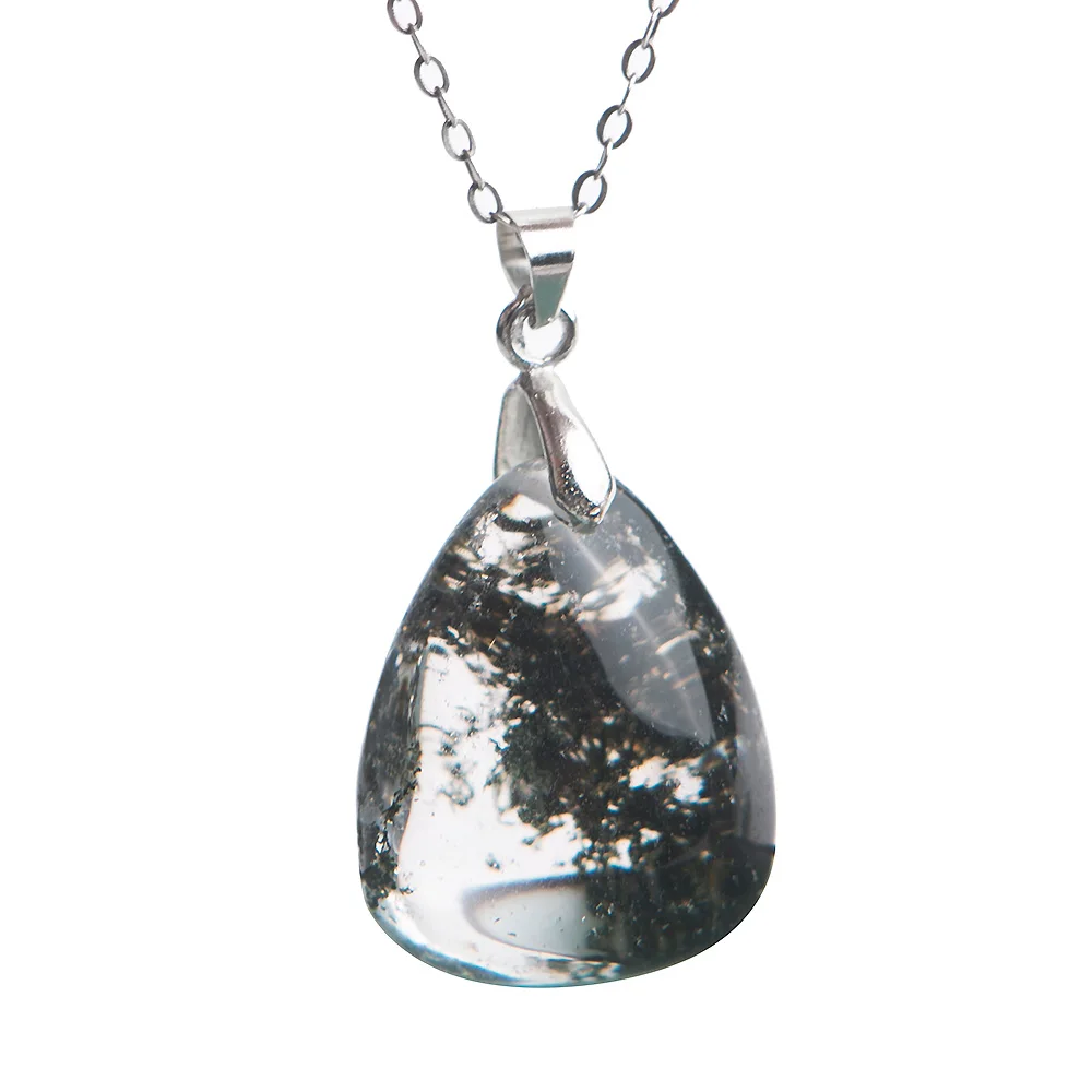 

Natural Green Phantom Quartz Crystal Pendant Necklace Fashion Jewelry Water Drop Gem Stone Bead Pendants Female 23.5*18.5*13mm