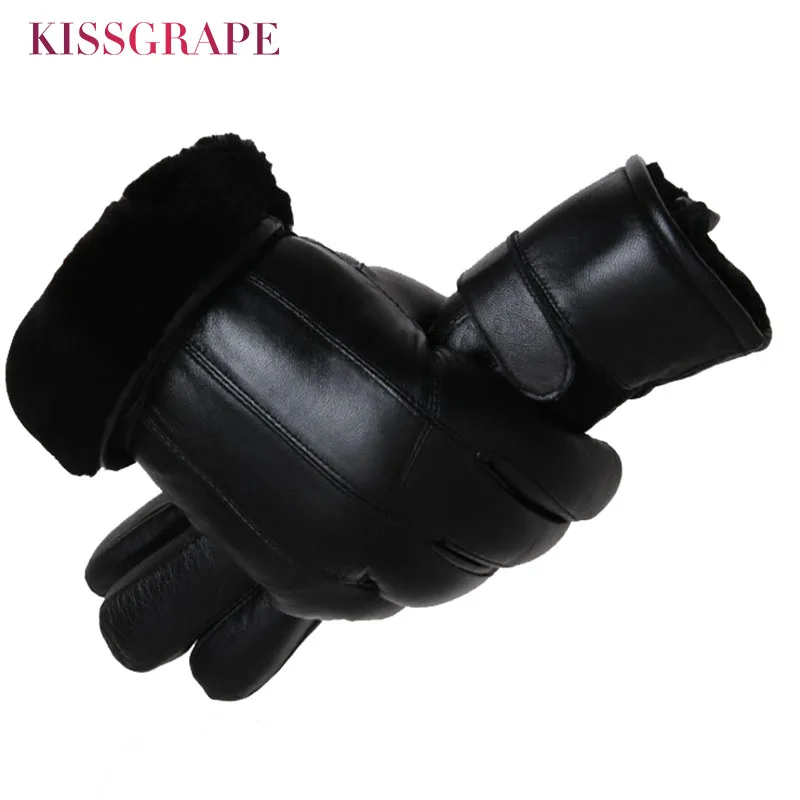 Men's Winter Warm Gloves Real Leather Thickening Fur Gloves Male Motercycle Cycling Warm Mittens Men Warm Ski Gloves Waterproof