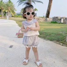 Летние хлопковые короткие штаны в клетку с бантом для маленьких девочек повседневная одежда для малышей